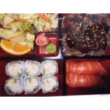 Beef Teriyaki Bento w/ 2 Salmon